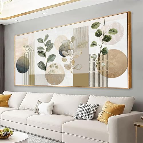 Image of Large Boho Green Wall Art For Living Room Prints Green Botanical Boho Wall Art Modern Sage Bohemian Canvas Art Wall Decor Natural Abstract Geometry Lines Prints Picture 29x58 In With Framed