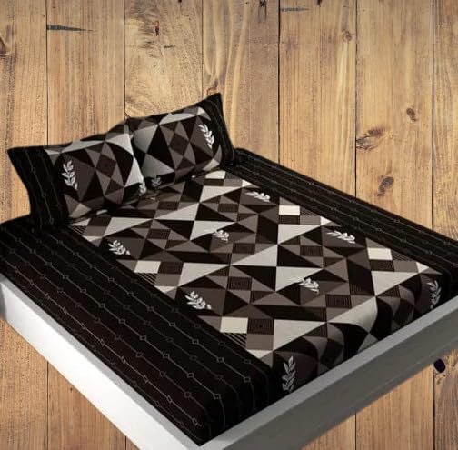 New Town Cotton Feel Glace Cotton Elastic Fitted Printed Queen Size Double Bed Bedsheet with Matchig 2 Pillow Covers Fits Upto 8 Inches Mattress Size Safari 1019-image-48