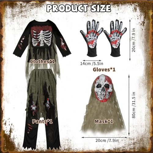 Disfraz de zombie para niños, esqueleto espeluznante miniatura 5