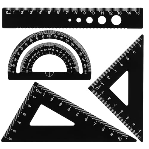 4 Stück Lineal-Set aus Aluminiumlegierung Metall Architekten-Skala Lineal Set Geometrie-Set Winkelmesser-Zeichnungsset Winkelmesser-Messwerkzeug für SchüLer, Schulzeichner Und Ingenieure (Schwarz)