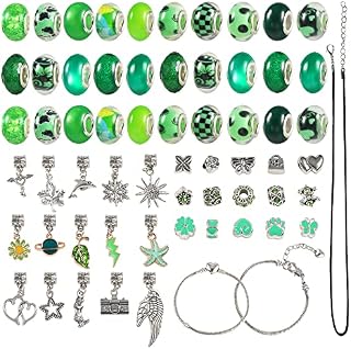 Bracelet Making Kit 60 Pcs European Large Hole Beads Spacer Beads for Jewelry Making, DIY Beads Making Kits for Charms Bracelet, Arts and Crafts Set Gifts for Girls Kids Friendship (Pink Blue)
