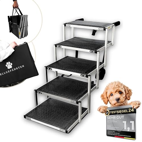 Fellgefährten Hundetreppe Auto klappbar – stabile, rutschfeste Einstiegshilfe für große Hunde mit Reflektoren, in 2 Größen erhältlich