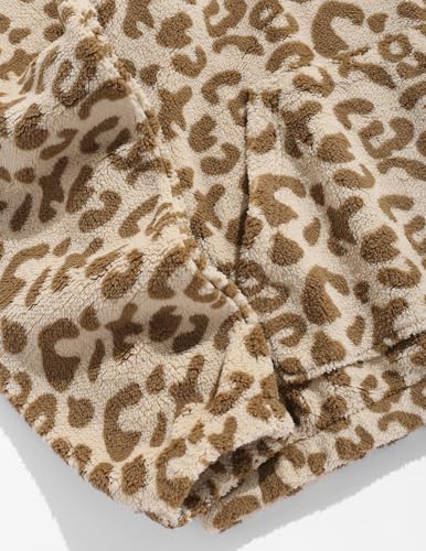 ZAFUL Mens Sweatshirt Vintage Quarter Zip Pullover with Pocket Fleece Unisex Western Aztec Faux Fur Sherpa Top Khaki Leopard Print XXL2