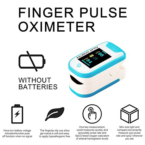 Finger Pulse Oximeter Fingertip Heart Rate Monitor Blood Oxygen Saturation Monitor SpO2 Levels Pulse Oximeter Portable with Lanyard (Blue008)