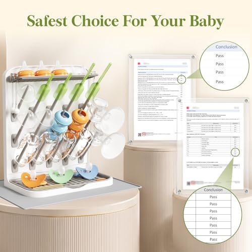 Image of Lifewit Large Baby Bottle Drying Rack with Drain Mat & 15 Hooks, Newborn Essentials Must Haves, Bottle Storage Organizer for Countertop, Cabinet, Rack Dryer Holder for Pacifiers, Pump Parts