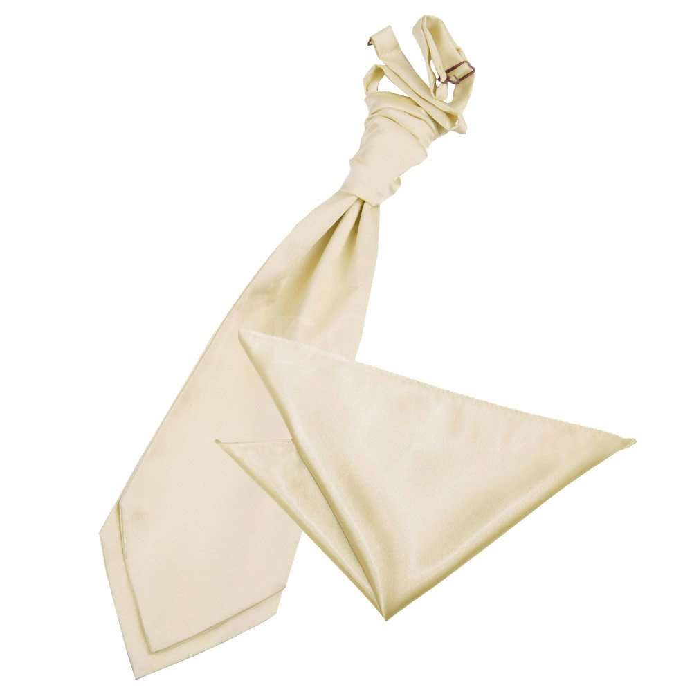 DQT Mens Plain Glossy Satin Wedding Cravat & Pocket Square Set - Formal, Business & Occasion - Champagne