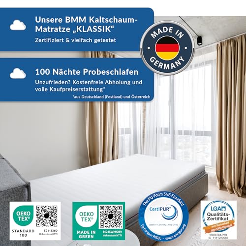 BMM Matratze 140x200 cm Klassik 19 Härtegrad H4 extra fest/Kaltschaummatratze Öko-Tex...