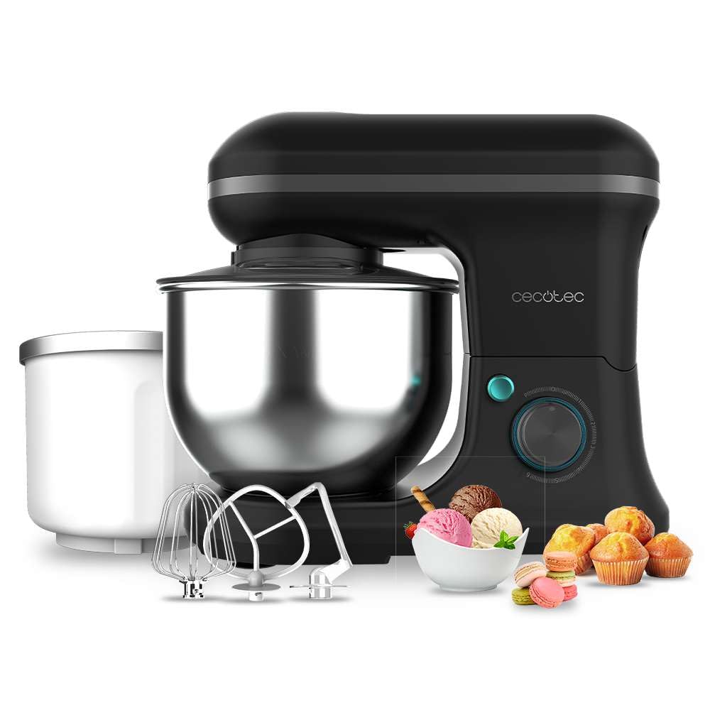 Cecotec Batidora Amasadora Cecomixer Merengue 5L 1200 Ice-Cream Black. 1200 W, 5 Funciones, Bol de Acero de 5 L y Accesorios para Batir y Amasar, Incluye Función para Hacer Helado
