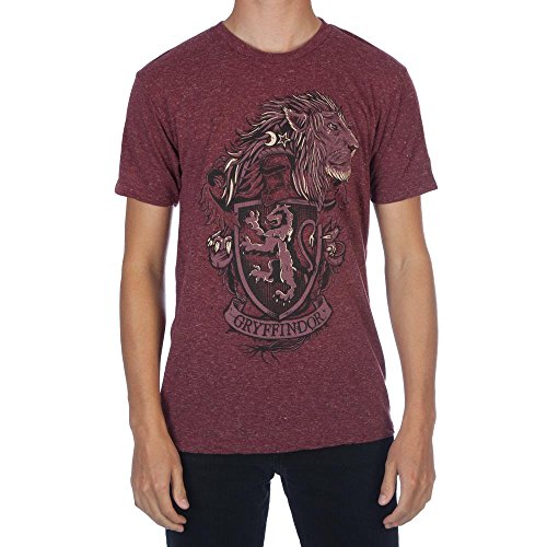 Harry Potter Hogwarts House of Gryffindor Crest & Lion Men's Burgundy Tee T-Shirt Shirt - XL