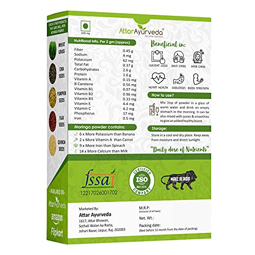 Attar Ayurveda Organic Moringa Leaf Powder For Weight Loss (200g) | Drumstick Leaf powder | Good for skin and Hair | 100% Pure and Natural - Image 2