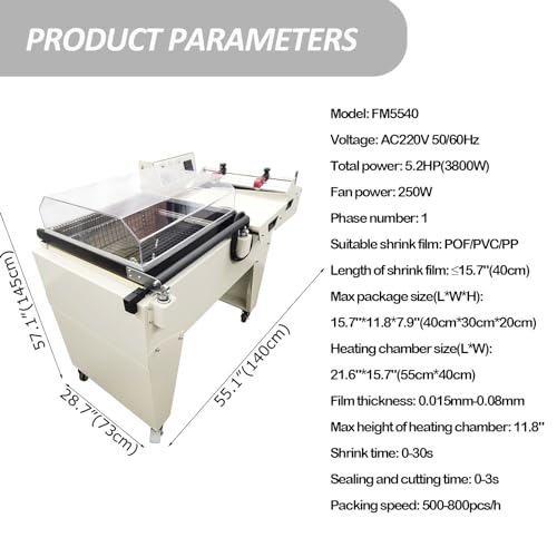 HayWHNKN 2in1 Heat Shrink Packaging Machine Commercial Film Shrink Packaging Thermal Shrink Film Packaging Machine Automatic Heat Shrink Wrap Machine for POF/PVC/PP Film 220V 3.8KW