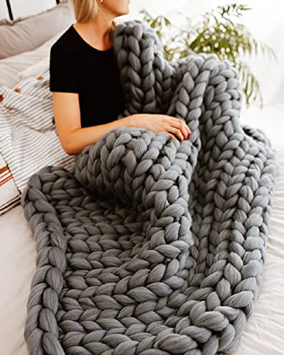 Boho Throw Blanket for Couch - Cozy Chunky Knitted...