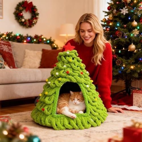 Maison pour chat tricotée et lit chaud isolant pour l'hiver - 4