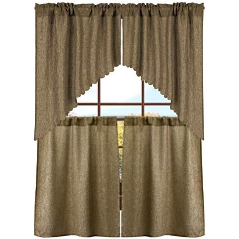 Valea Home Burlap Look Swag Curtain and 24 inch Length Short Curtains Set Cover
