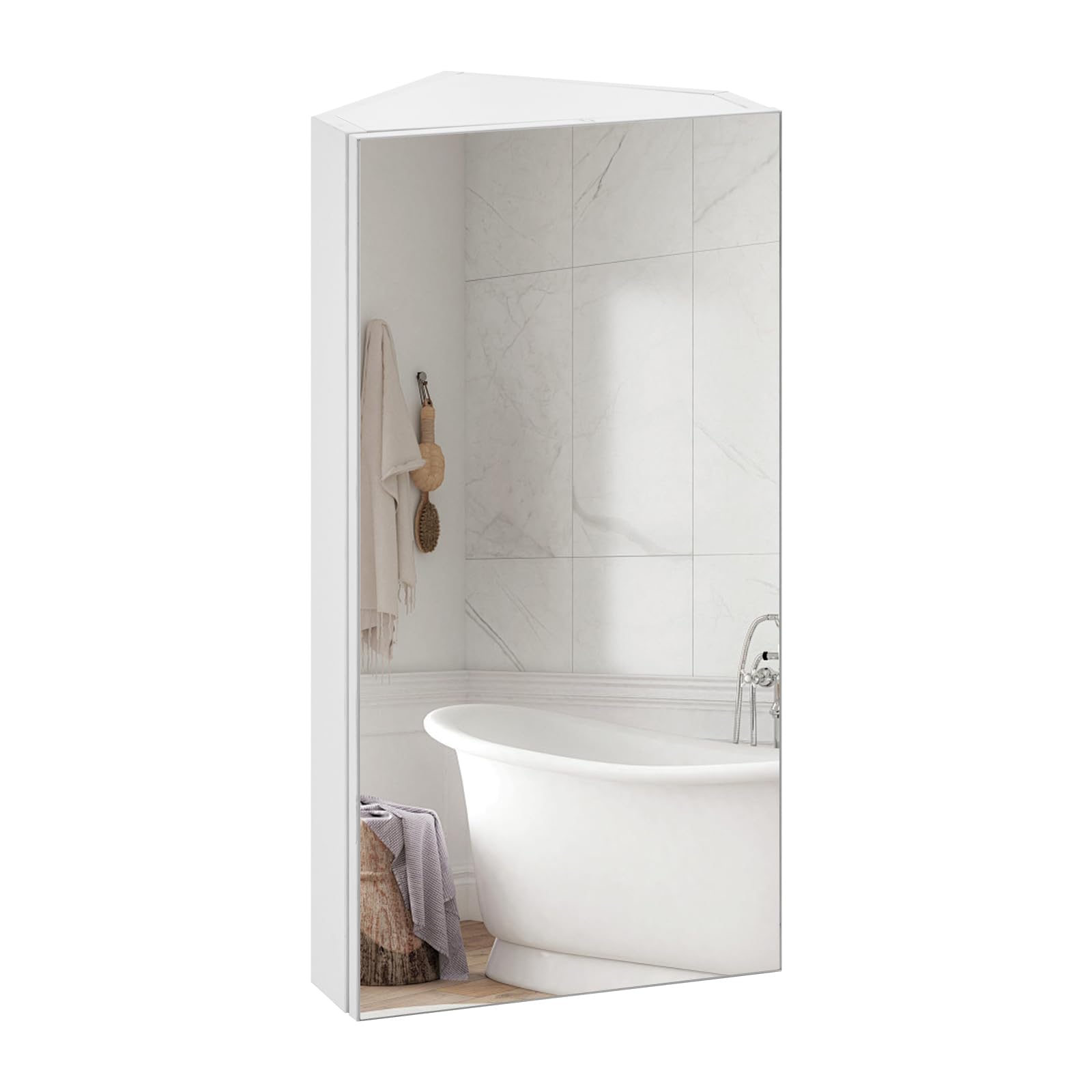 TUKAILAi Corner Bathroom Mirror Cabinet 1 Door Wall Mounted Cabinet with 2 Tiers Shelves Bathroom Storage Cabinet for Bathroom Washroom