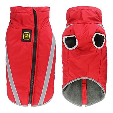 Idepet Waterproof Dog Coat Winter Warm Jacket,Windproof Pet Clothes Dog Jacket Outfit for Small Medium Large Dogs with Harness Hole XL-6XL (4XL, Red) Cover