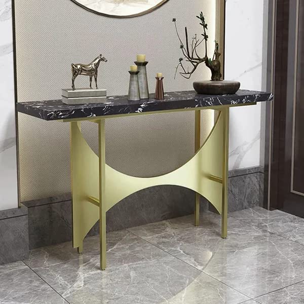 Vandana Interiors Modern Black Marble Console Table Metal Base Entryway ...