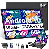 JVVQTB Tablet 10 Inch Android 15 Octa Core 30GB RAM + 128GB ROM (2TB TF) | 5G + 2.4G WiFi | 8000mAh | FHD | Bluetooth 5.0 | GPS | 8MP + 5MP | Type C, Keyboard and Mouse - Black
