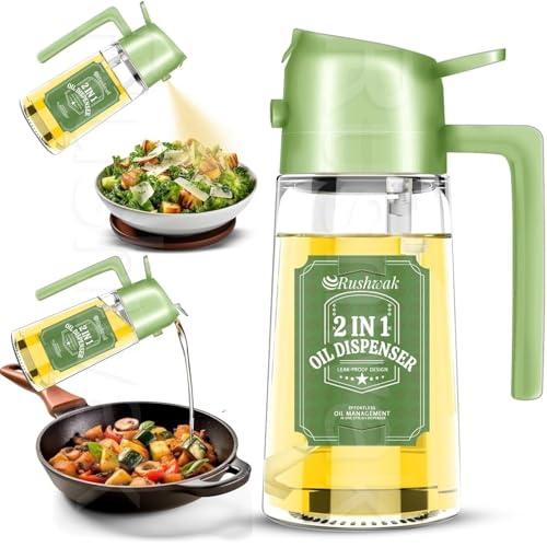 Image of Rushwak Oil Sprayer Bottle for Cooking & Oil Dispenser 2 in 1 Premium Glass Oil Spray Bottle Food Grade Oil Bottle for Kitchen Oil Container with Nozzle Oil Sprayer for Air Fryer Salad BBQ Roast 500ML