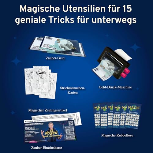 Kosmos 658236 Magic to go, Zauberkasten für Kinder ab 8 Jahren, 15 Coole Tricks Lernen mit Profi-Zauberer Mellow und praktischen Video-Anleitungen, Zaubertricks für Einsteiger