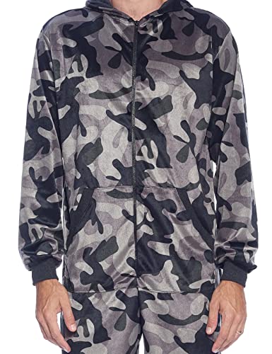 Ashford & Brooks Men's Adult Mink Fleece Hooded One-Piece Union Suit Pajamas - Black/Camouflage - X-Large4