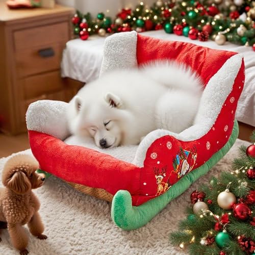 Generisch Hundekorb - Plüsch 68x38x28cm | Warmes und festliches Weihnachtsbett für Haustiere mit gemütlichem Nest, Welpe, Katze, Weihnachten, Winter, beruhigend, Tierschlaf | Festlich – Bild 3