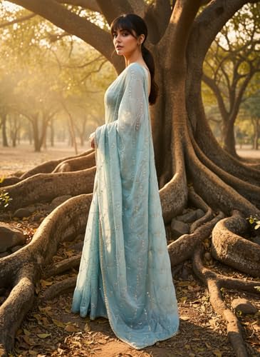Image of Glory Sarees Women's Georgette Silk Heavy Beads & Sequin Embroidery Work Saree With Blouse Piece (Beads Work103 Parent)