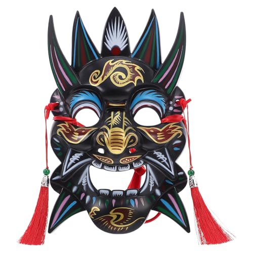 SUPVOX Masque d'opéra tibétain sculpté à la main : masque de festival traditionnel asiatique...
