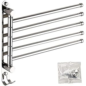 Portasciugamani girevole a 180° in acciaio inox con 5 bracci oscillanti per bagno, cucina e guardaroba