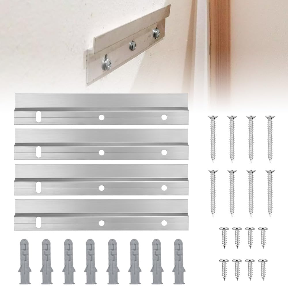 French Cleat Picture Hanger, KITERI 4 Pcs Z Bar Interlocking Wall Mounting Bracket Flush Mount Bracket Heavy Duty Picture Hanging Hardware Kit for Hanging Painting Photo Mirrors Artwork Frames, 15cm