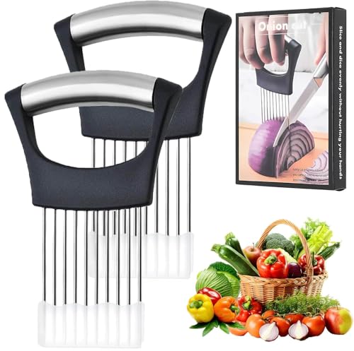 Ptyism 2 Pièce Tranche Oignon(Avec Housse de Protection) Porte Tranche Oignons丨Vegetable Slicer Holder,Trancheuse à Oignons pour Viande, Oignons, Pommes de Terre,...