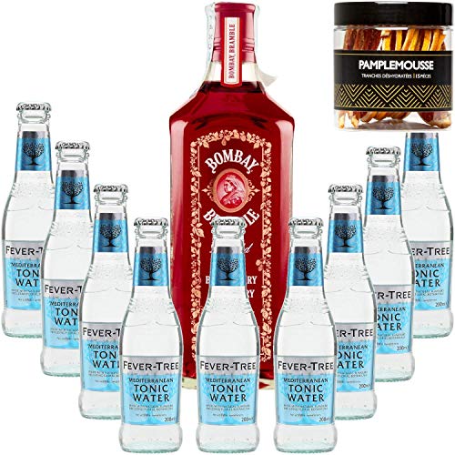 Paquete Gintonic - Bombay Gin + 9 frambuesa árbol de fiebre mediterránea Agua - (70cl 20cl + 9 *) + 15 Pot rodajas de pomelo deshidratado