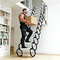 Vohala 12 Steps Attic Ladder Pull Down System, Ceiling Mounted Folding Stairs, Titanium-Magnesium Alloy Material, 1102 lbs Capacity, Retractable Loft Ladder for Garage Basement (Iron)