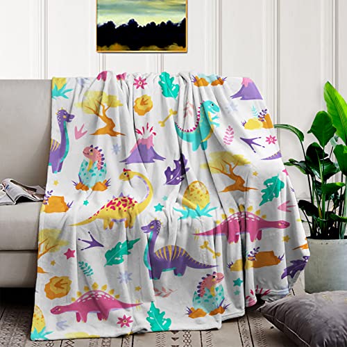 HSGLGNA Couverture Douillette pour Enfants et Filles garçons - Couverture Licorne Arc-en-Ciel pour Filles et Enfants - 150 x 200 cm - Couverture de canapé en Microfibre (Dinosaure C, 130x150cm) Cover