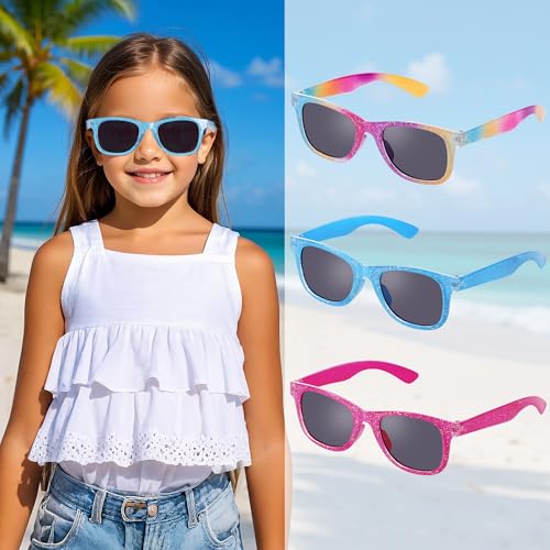 obmwang 3 Pack Kids Sunglasses Girls Princess Glitter Sunglasses for Toddler Girls Cute Glasses UV 400 Protection4