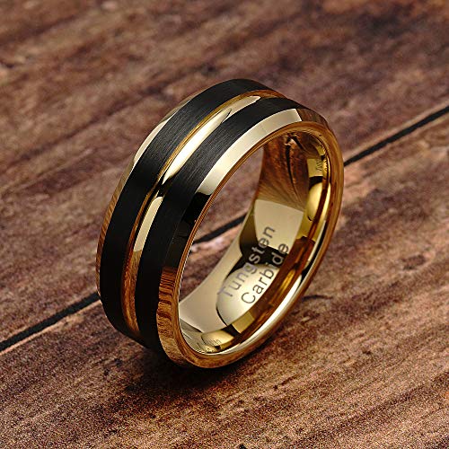 100S JEWELRY Engraved Personalized Tungsten Rings for Men's Wedding Bands Black Matte Gold Grooved Center Size 6-162