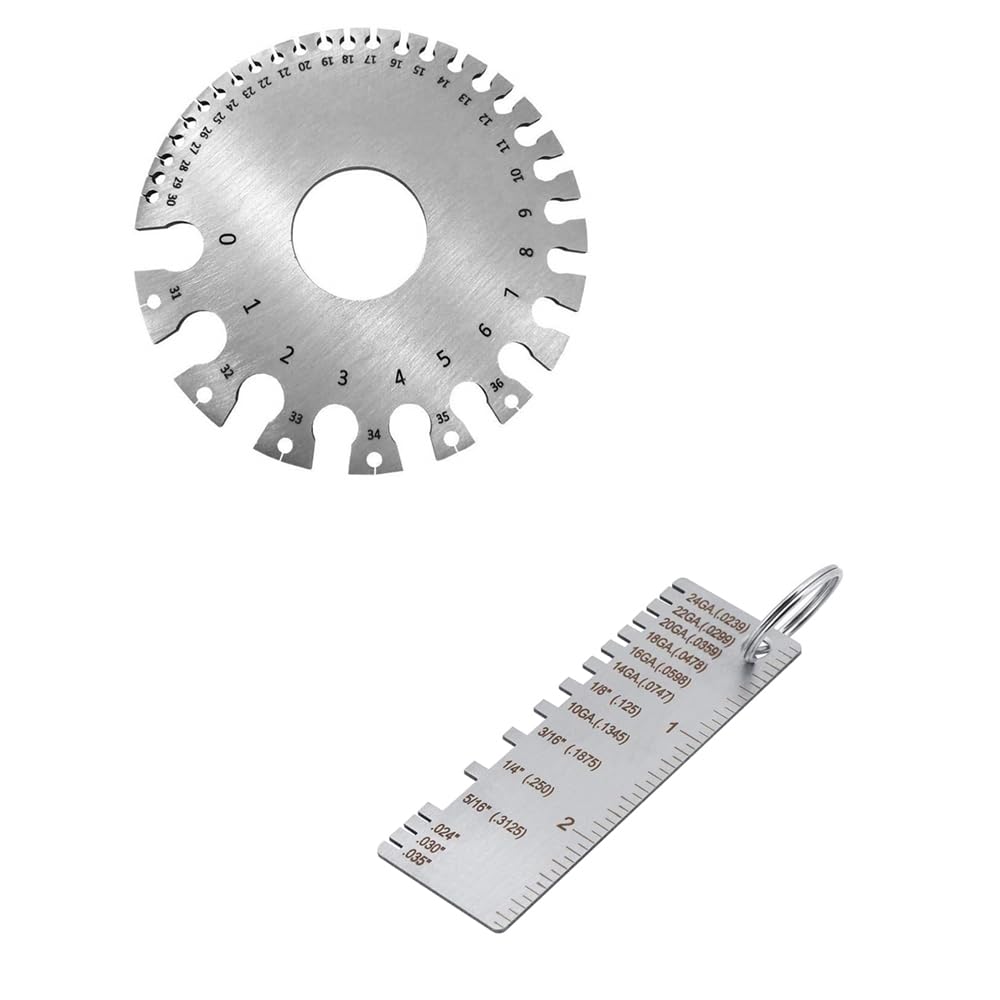 Wire Gauge Measuring Tool & Metal Gauge Thickness Tool, Stainless Steel Metal Sheets Welding Material Thickness Gauge Standard Dual-Sided Round Wire Gauge