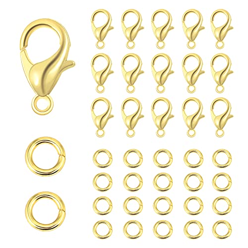 50 Karabinerverschluss und 100 Offenem Sprungringsatz, 14K Vergoldet Ketten Verschlüsse, Halskettenverschluss Armbandverschlusse Karabinerverschluss Schmuck Basteln DIY Cover