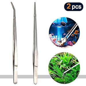 Coardor Acuario Pinzas 2 Piezas Acero Inoxidable Tanque Plantas Plantacion Acuáticas 10.6″ Longitud Curva & Derecho Pinzas Starter Kit