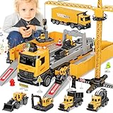 Construction Toys Truck Crane for Kids - Truck Race Track Kids Toy Eject Car Set Excavator Bulldozer Dump Trucks Cement Truck Vehicle Easter Christmas Birthday 2+ 3 4 5 6 7 8 Years Old Boy Girl Gift