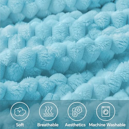 Image of BEDELITE Light Blue Throw Blanket for Couch, Soft Gifts for Women, 50 * 60 | 3D Jacquard Decorative Fleece Blanket, Super Soft Plush Throws, Cute Birthday Gift for Women & Men, Suitable for All Seasons