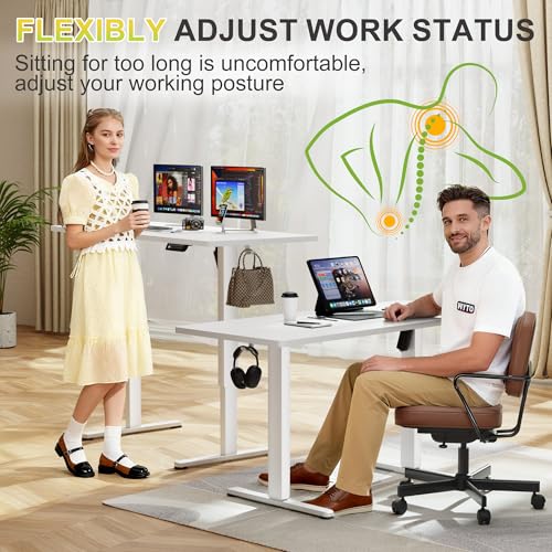 Image of Furmax 45 Inches Electric Standing Desk, Home Office Desk with Phone Holder