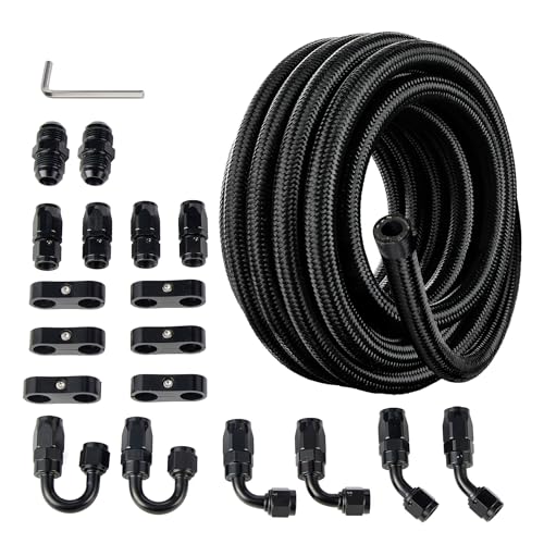 EVIL ENERGY 6AN Fuel Line Kit, 6AN Nylon Braided Fuel Line Hose Fitting Kit CPE 20FT Black