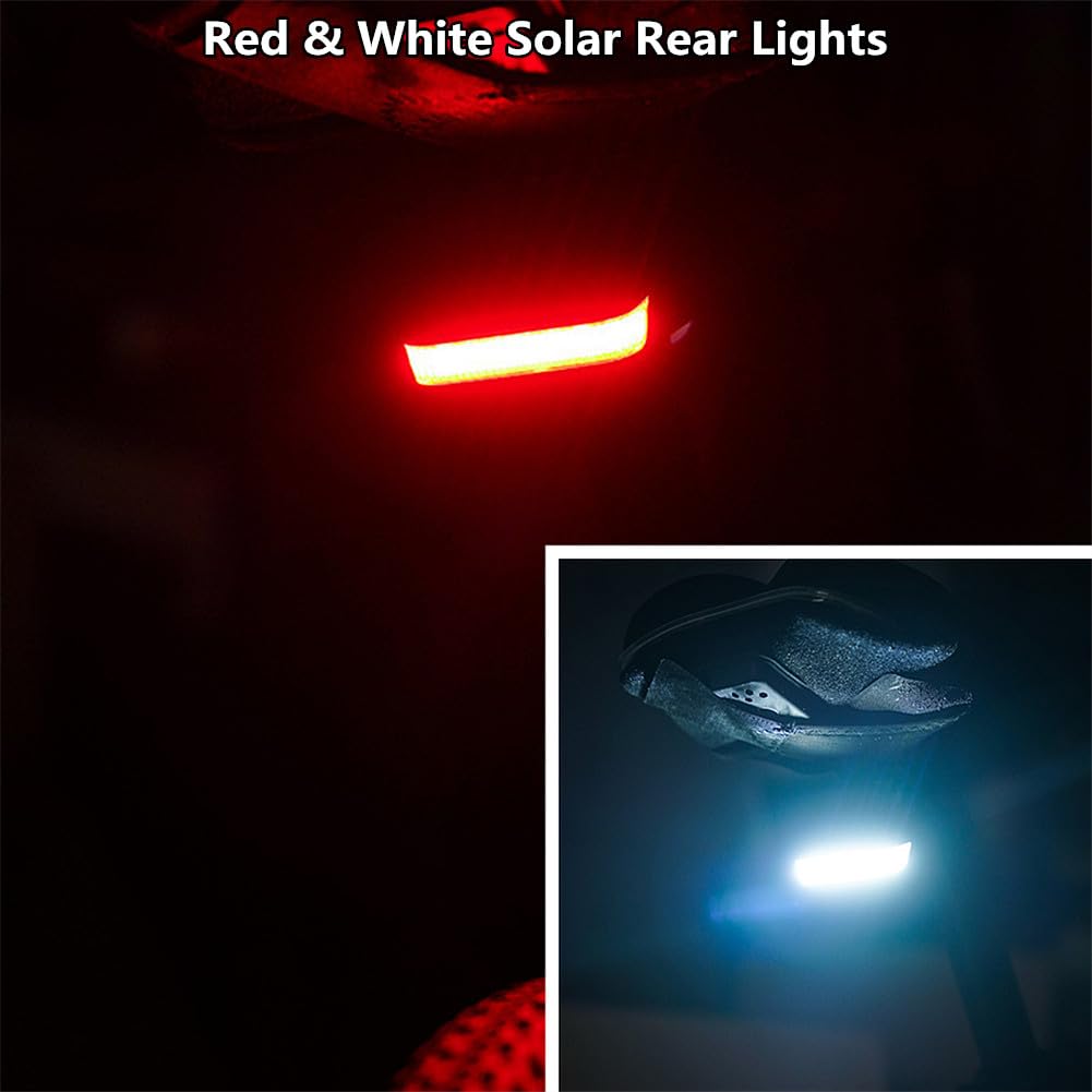 Feux Arrière de Vélo Solaires, WASAGA Feu Arrière de Vélo Rouge et Blanc avec 7 Modes D'éclairage pour la Conduite de Nuit