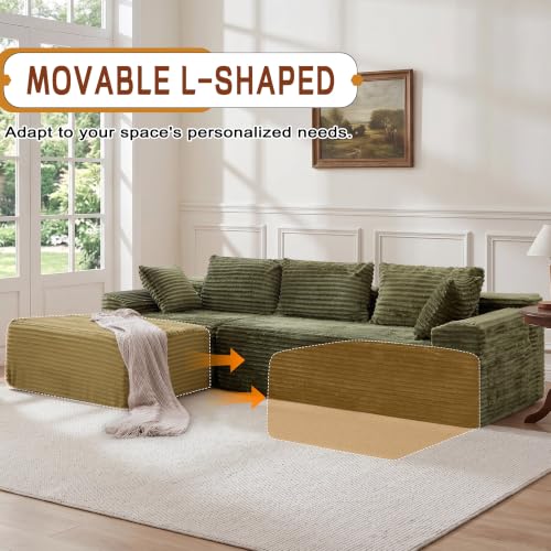 Image of Korser 108 inch L-Shaped Modular Sectional Sofa with Chaise, Boneless Comfy Corduroy Fluffy Couch with Deep Seat and Side Pockets, Flexible Module Combination for Living Room, No Assembly, Side Pockets