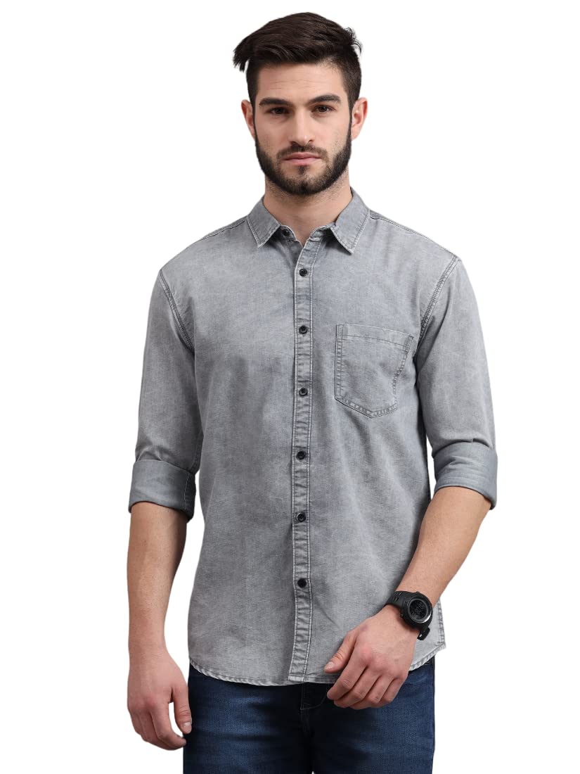 Regrowth Men Grey Denim Casual Shirt