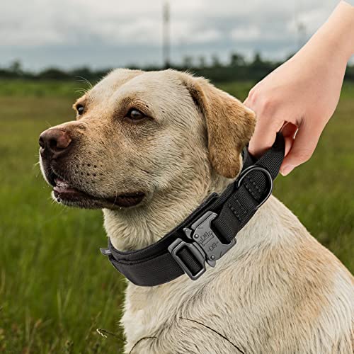 Hundehalsband Verstellbar mit Kontrollgriff, Taktisch Halsband Nylon, Hunde Halsband Gepolstert, Metallschnalle, für Mittlere Große Hunde Jagd Training Outdoor, Schwarz L