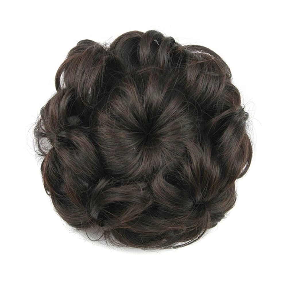 QRSTUVXZY Synthetic Hair Scrunchies Curly Chignon Rubber Band Bun Donut Roller Hairpieces for Women(Chocolate Brown)