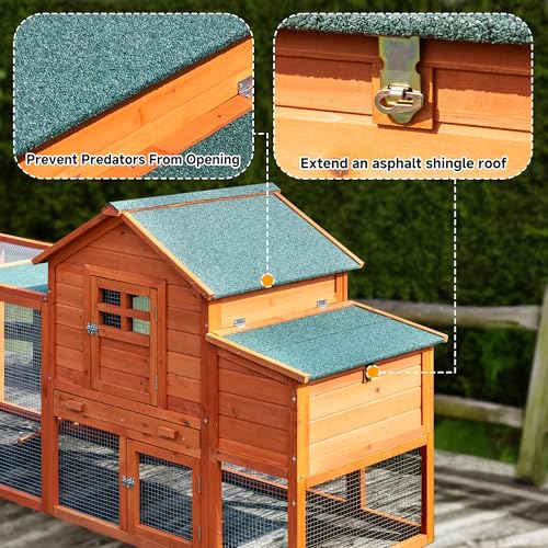 Image of Large Chicken Coop Outdoor Durable Duck House Poultry Pet Hutch & 2 Wood Eggs Run Cage Nesting Box Waterproof Asphalt Roof Ramp Removable Tray Wire Fence for Backyard Small Animal (Orange)