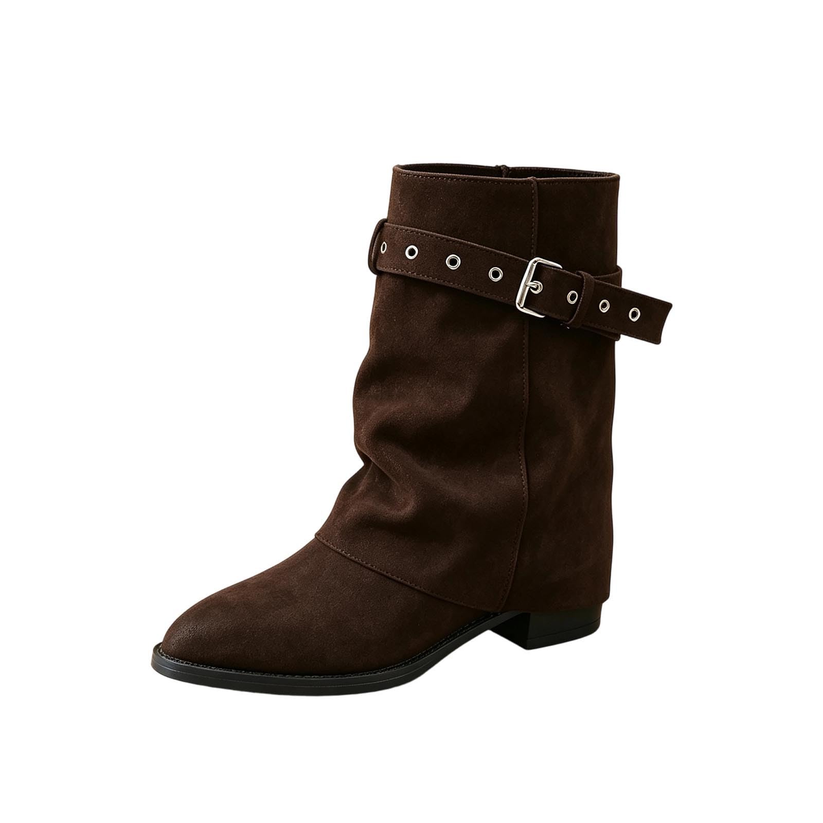 Mittelhohe Stiefeletten mit kurzem Schaft, robustem Absatz und modernem Knöchel-/Oberschenkel-Design für jeden Tag.